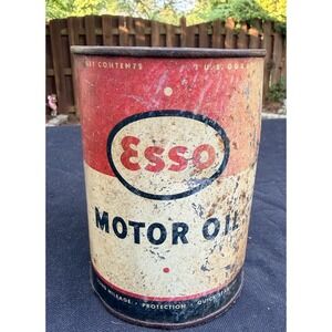Vintage Esso Motor Oil 1 Qt Metal Can Gas Station Advertising Sign Patina USA